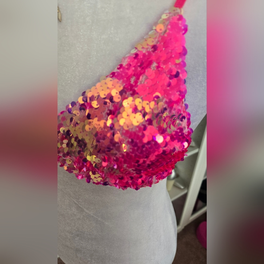 Dolls Kill - Club Exx - Hot Pink Pixie Playroom Sequin Bra - Picture 2 of 5